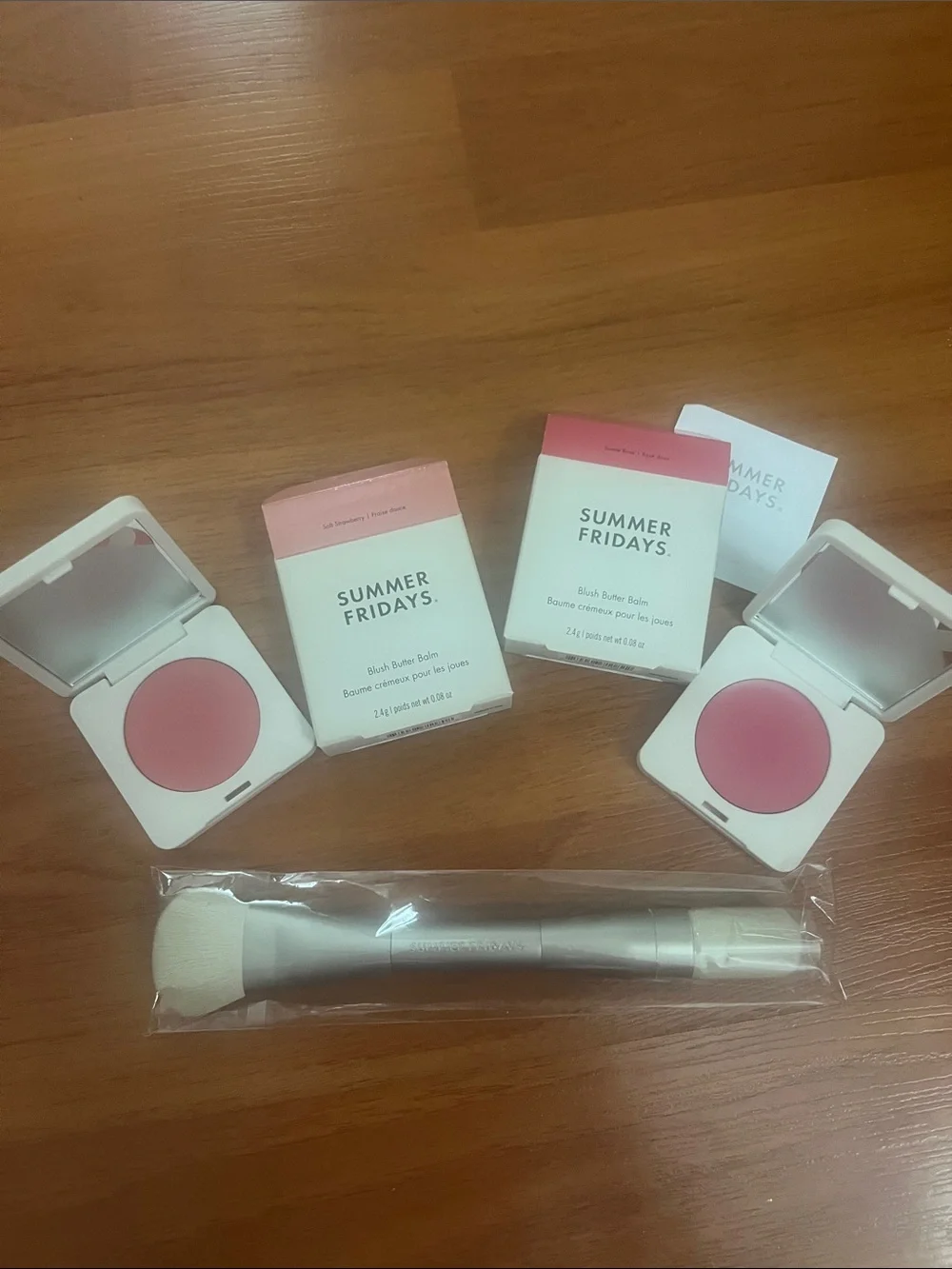 Summer Fridays Blush Butter Balm Duo — Sweet Rose & Soft Strawberry + Brush